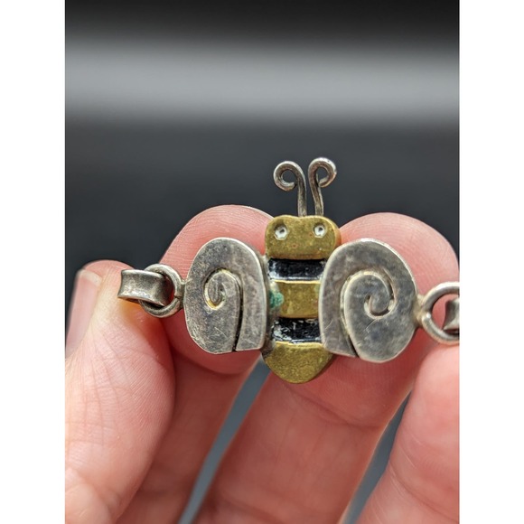 Vintage 925 Sterling Silver Mexico Marked MM-190 Bumble Bee Cuff Bracelet - Picture 3 of 10